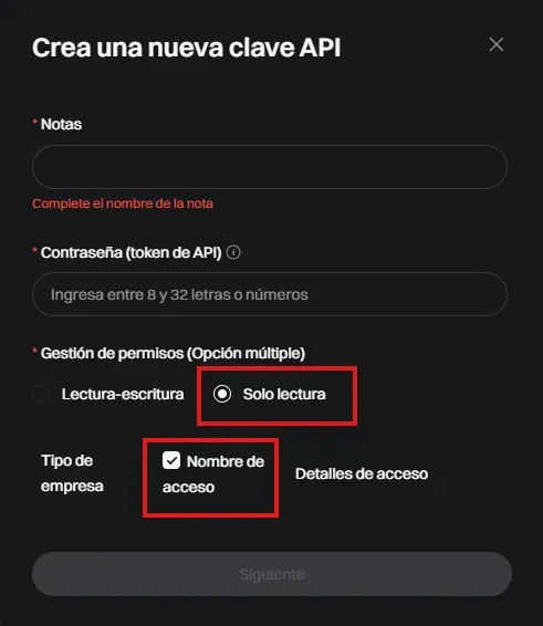 Bitget API Schritt 3: den neuen API-Schlüssel mit reinem Lesezugriff für größtmögliche Sicherheit einrichten