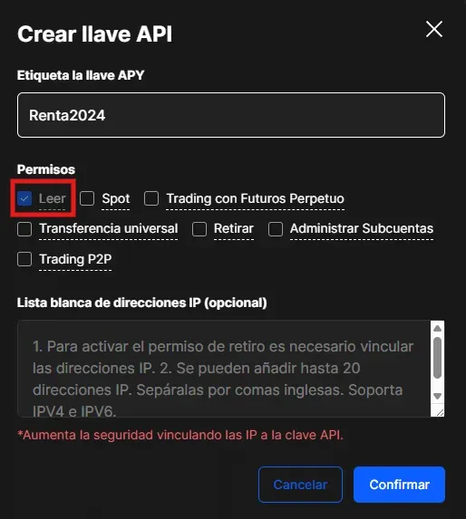 BingX API Schritt 3: den neuen API-Schlüssel mit aussagekräftigem Namen und ausschließlich der Berechtigung Read einrichten