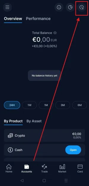 Crypto.com Schritt 2: über die Wallet-Schaltfläche in der unteren Leiste der App zum Bereich Accounts