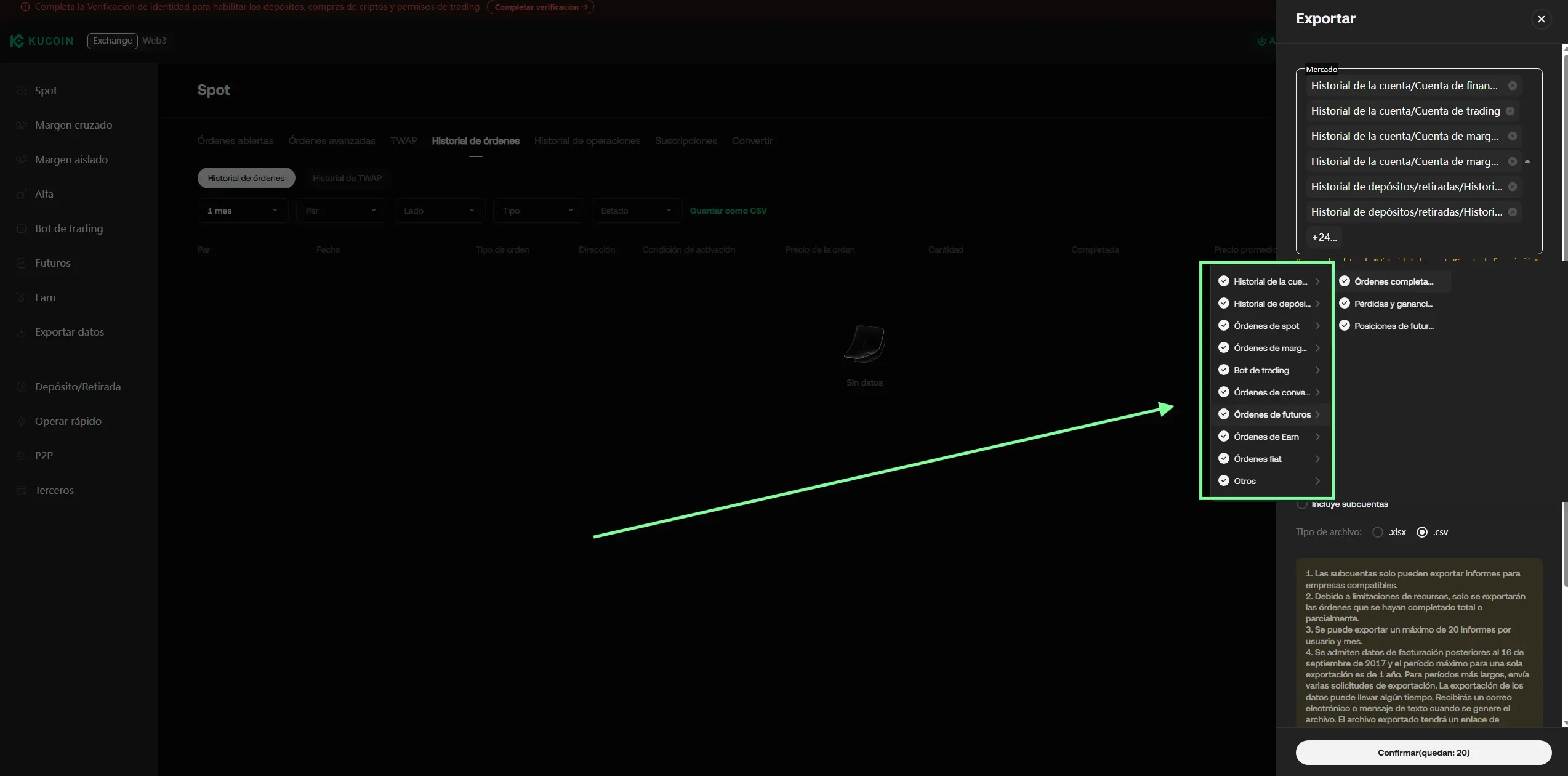Passo 2c: spuntare tutte le opzioni di Market