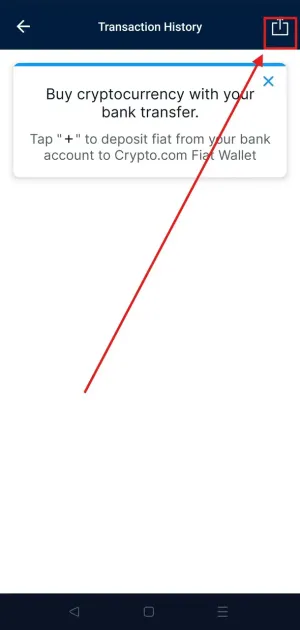 Crypto.com Schritt 4: auf das Exportsymbol tippen, um den CSV-Download zu starten